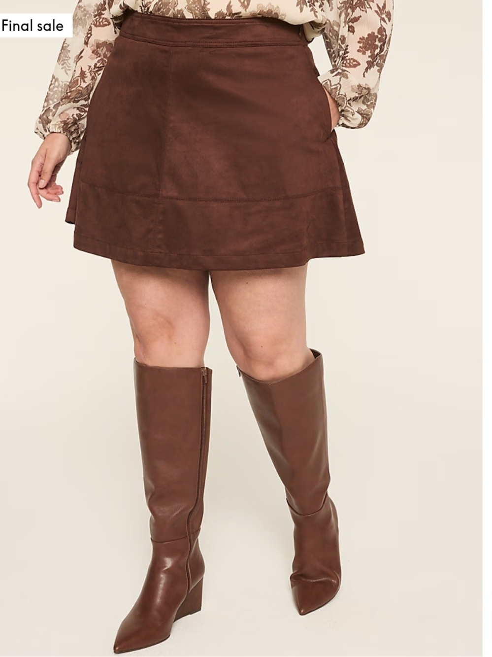 Brown Faux-Suede A-Line Skort - Women